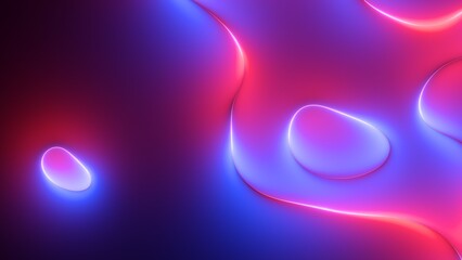 3d render, abstract neon background with wavy lines and shapes, blue red pink gradient. Simple wallpaper
