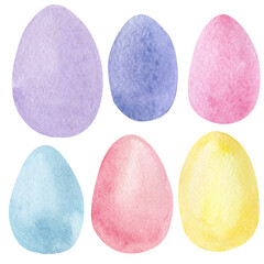 Watercolor spring Easter Eggs set. Holiday illustration isolated on white background. Religious Traditional spring symbols for design card, poster, packing