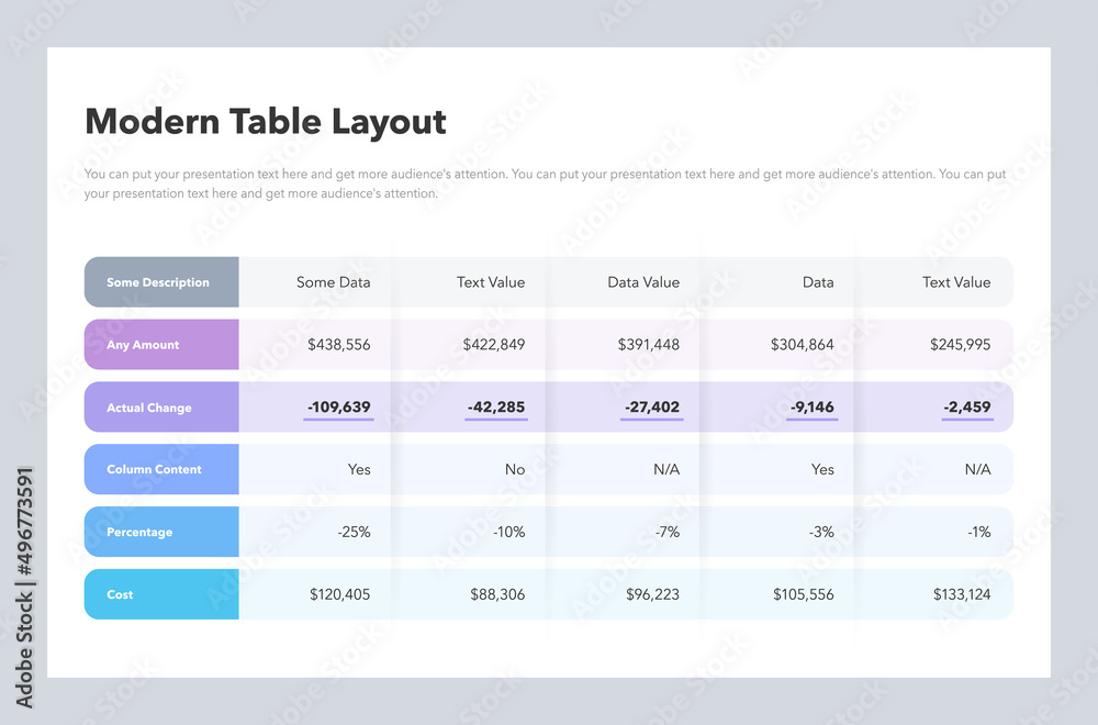 Poster Modern table layout template with highlighted row. Flat design, easy to use for your website or presentation.