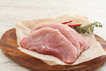 Raw pork schnitzel for roast