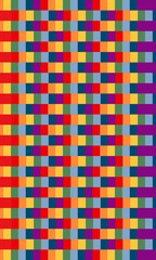Bright positive background in the summer colors of the rainbow. Pattern pattern netting and displacement of squares in the style of weaving carpets. In the ethnic style. For the concept of folk 