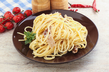 Spaghetti carbonara pasta with bacon