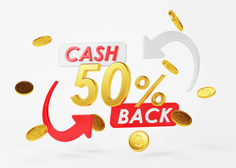 Cash back service. Concept of money back and digital payment. 3D rendering.