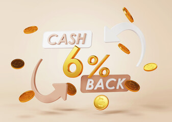 Cash back service. Concept of money back and digital payment. 3D rendering.