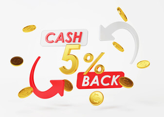 Cash back service. Concept of money back and digital payment. 3D rendering.