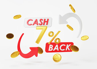 Cash back service. Concept of money back and digital payment. 3D rendering.