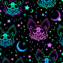 vector seamless illustration, cartoon skeletons of bats
