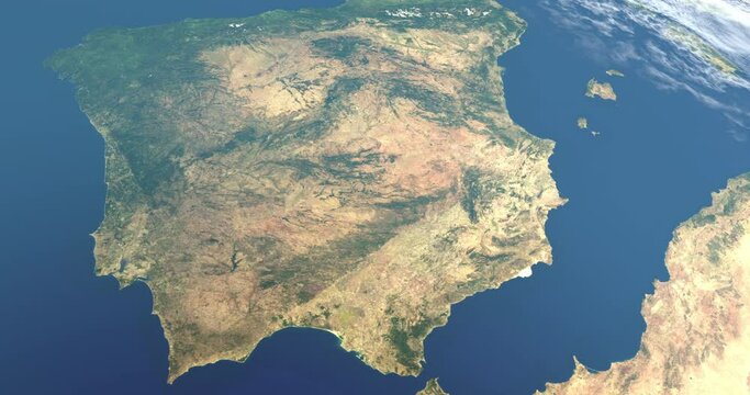 Iberian Peninsula in Earth Planet. Aerial View