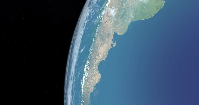 Valdes peninsula, Argentina, in earth planet. Aerial view from space