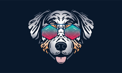 Australian Shepherd dog logo pet portrait with sunglasses