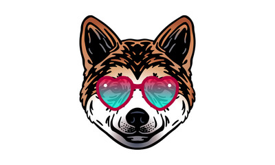 Akita Inu dog logo pet portrait with sunglasses
