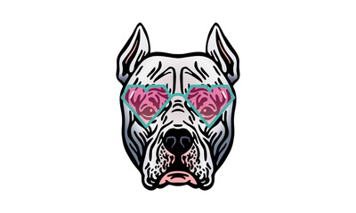 Obraz premium Argentine Dogo dog logo pet portrait with sunglasses