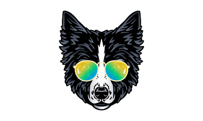 Border Collie dog logo pet portrait with sunglasses