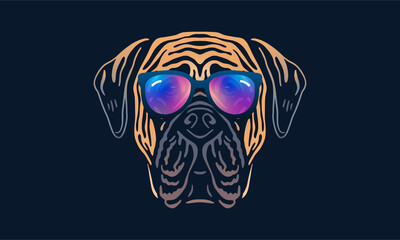 Mastiff dog logo pet portrait with sunglasses