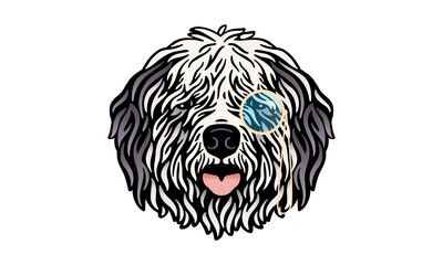 Old English Sheepdog dog logo pet portrait with sunglasses