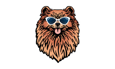 Pomeranian dog logo pet portrait with sunglasses