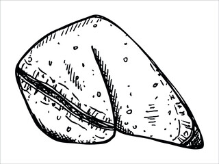 Vector hand drawn chinese fortune cookies isolated on white backgrounds. Food illustration. Crisp cookie with a blank piece of paper inside. For print, web, design, decor, logo.