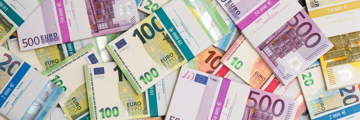 heap of many Euro banknotes
