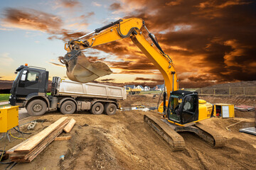 heavy excavator working on construction site