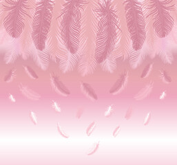 Pastel-colored seamless feather pattern. Seamless background with feathers of bird. Repeating texture. Boho style