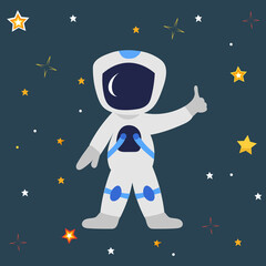 astronaut in flat design on the background of the starry sky, vector