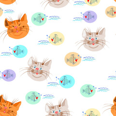 Seamless pattern funny cats and fish, children's pattern for textiles