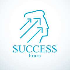 Successful man vector logo or icon design. Man head profile with arrows moving up. Businessman or entrepreneur concept.
