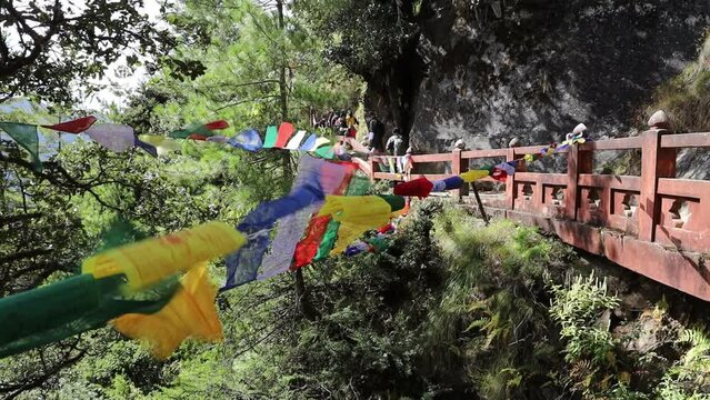 Flag prayer on Bhutan Mountain Paro Bhutan