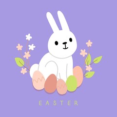 Easter Bunny with flowers and eggs.