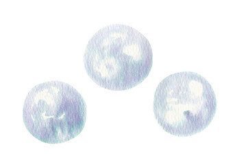 イラスト素材：手描きの水彩絵の具のシャボン玉　綺麗な寒色系
