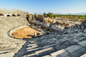Naklejka premium Aerial view of the ancient theatre in Side, Turkey