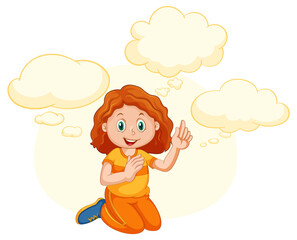 A kid with speech bubble templates on white background