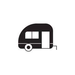 Camper icon in black flat glyph, filled style isolated on white background