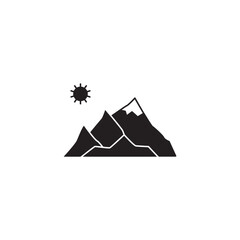 Landscape mountain range icon in black flat glyph, filled style isolated on white background