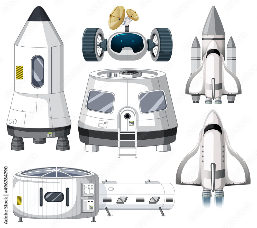 Wall mural set of spaceship objects