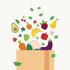 Paper bag of food. Healthy nutrition concept with fruits and vegetables.