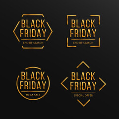 Black friday luxury sale banner. Golden text lettering. Sale banner, poster, logo.