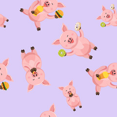 Cute pig animal cartoon seamless pattern