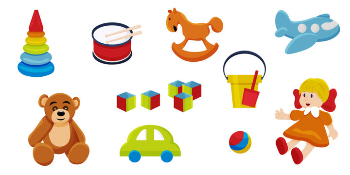 Vector set of kids toys.