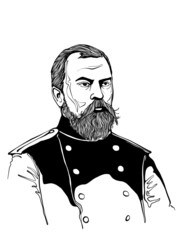 Hand drawn linear portrait historical figure. Fyodor Pirotsky