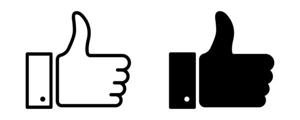 Hand thumb up vector icon. Black linear icon with thumb up. Symbol like or okay.