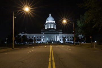Night shot of the Arkansas State Capitol Building in Little Rock