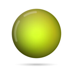 Glass green ball or precious pearl. Glossy realistic ball, 3D abstract vector illustration highlighted on a white background. Big metal bubble with shadow