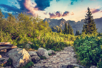 Hiking trail in Tatra mountains in Poland.