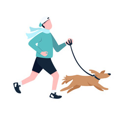 Man running with dog on leash semi flat color vector characters. Posing figures. Full body person on white. Park visitors simple cartoon style illustration for web graphic design and animation