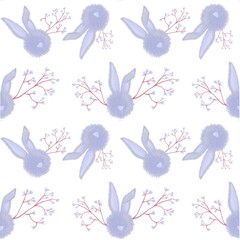 Easter bunny pattern. Fluffy bunny with spring flowers Illustration 