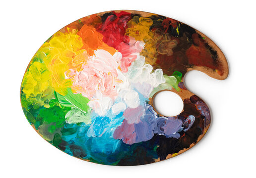 art palette with colorful mixed paints