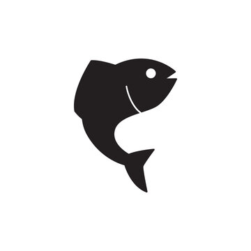 Fish, fishing sign icon in black flat glyph, filled style isolated on white background