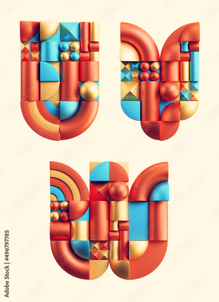 Fototapete 3d rendering of colorful font made of abstract geometric shapes