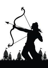 Lord Rama with his bow and arrow. Hindu god, Rama icon. Happy ram navami.